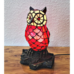 Tiffany Tischleuchte EULE rot im Tiffany Stil m218