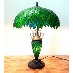 Tiffany Tischleuchte im Tiffany Stil grün beleuchteter Fuß T314