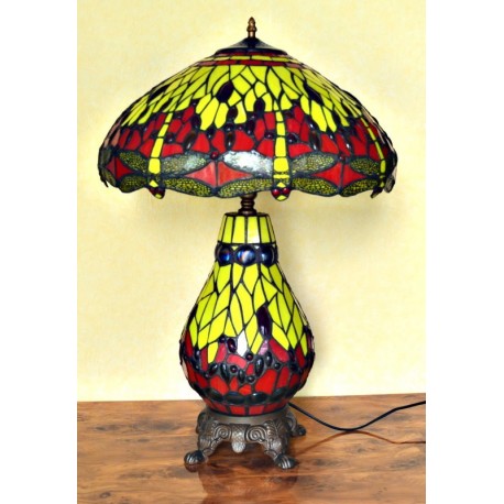 Tiffany Tischleuchte m. beleuchtetem Fuß im Tiffany Stil  Dragonfly T112
