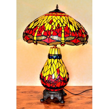 Tiffany Tischleuchte m. beleuchtetem Fuß im Tiffany Stil  Dragonfly T112